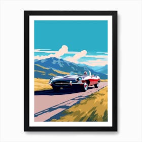 A Jaguar E Type In The Route Des Grandes Alpes Illustration 2 Art Print