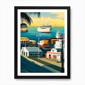 Port Of Santo Domingo Dominican Republic Vintage Poster harbour Art Print