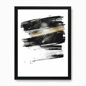 Black And Gold Brush Strokes 15 Art Print