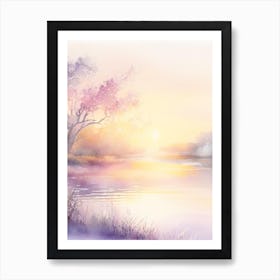 Sunrise Over River Waterscape Gouache 1 Art Print