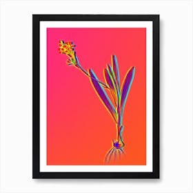 Neon Gladiolus Mucronatus Botanical in Hot Pink and Electric Blue n.0563 Art Print