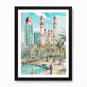 Abu Dhabi, Dreamy Storybook Illustration 1 Art Print