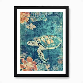Floral Sea Turtle Wallpaper Style 3 Art Print