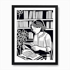 Just a girl who loves to read, Lion cut inspired Black and white Stylized portrait of a Woman reading a book, reading art, bookworm, Reading girl, 258 Art Print