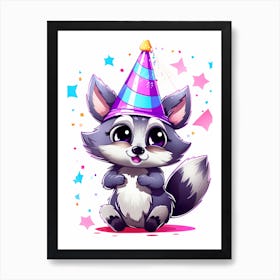 Cute Kawaii Cartoon Raccoon 21 Art Print