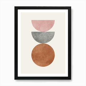 The Balance - Scandinavian Half-moon Circle Abstract Minimalist - Pink Grey Brown Art Print