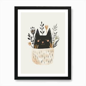 Black Cat In A Basket Art Print