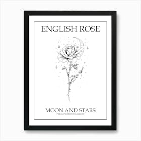 English Rose Moon And Stars Line Drawing 2 Poster Art Print