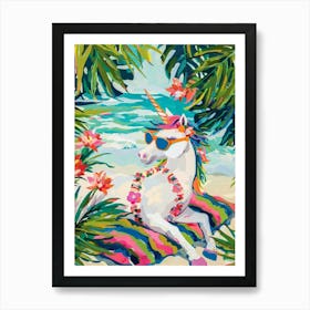 Unicorn On A Tropical Beach Paintin Art Print