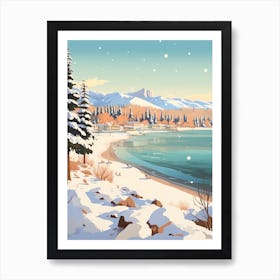 Vintage Winter Travel Illustration Lake Tahoe Usa 3 Art Print