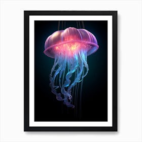 Upside Down Jellyfish Neon 1 Art Print