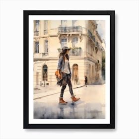 Girl Skateboarding In Paris, France Watercolour 4 Art Print