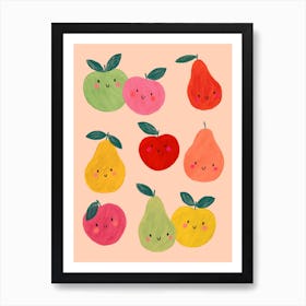 Happy Fruit Apples And Pears Art Print