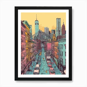 Lower East Side New York Colourful Silkscreen Illustration 1 Art Print