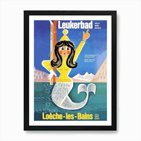 Skiing Mermaid From Les Bains, France Art Print