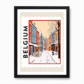 Retro Winter Stamp Poster Bruges Belgium 2 Art Print