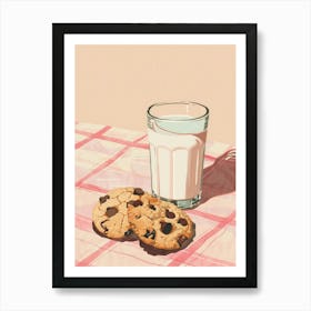 Pink Breakfast Food Milk And Chocolate Cookies 2 Art Print