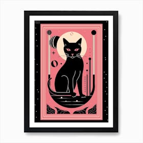 The Fool Tarot Card, Black Cat In Pink 1 Art Print