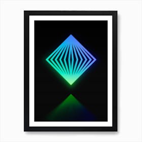 Neon Blue and Green Abstract Geometric Glyph on Black n.0481 Art Print