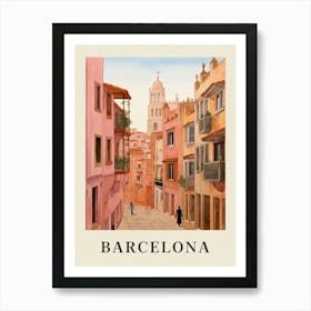 Barcelona Spain 4 Vintage Pink Travel Illustration Poster Art Print