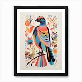 Colourful Scandi Bird Red Tailed Hawk 1 Art Print