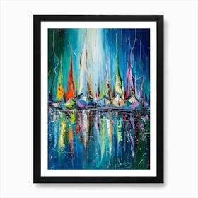 In The Night  Harbor Abstract Boat Sea Painting Art Print