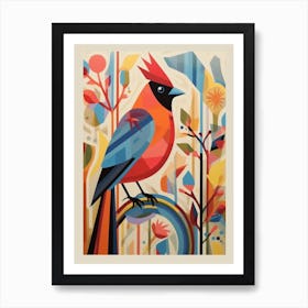 Colourful Scandi Bird Cardinal 4 Art Print