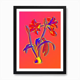 Neon Brazilian Amaryllis Botanical in Hot Pink and Electric Blue n.0613 Art Print