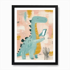 Pastel Painting Of A Dinosaur On A Smart Phone 4 Art Print