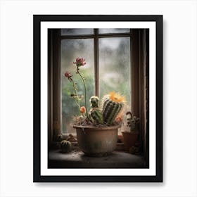 Hedgehog Cactus Window 1 Art Print