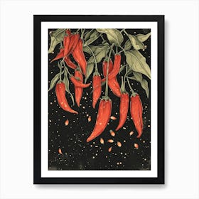 Red Chilis Growing Illustration Art Print