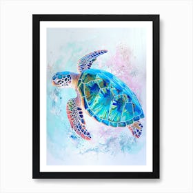 Blue Brushstroke Sea Turtle 1 Art Print