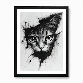 Angry Cat Watching from Wall Hole 1 Art Print