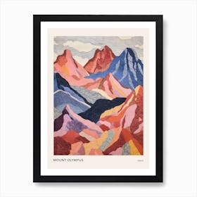 Mount Olympus Greece 2 Colourful Mountain Illustration Poster Art Print