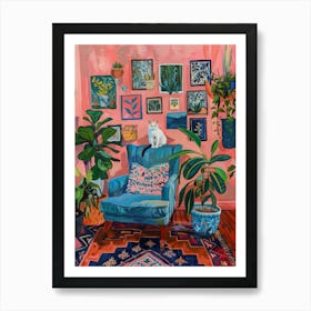 Cat In Pink Chair 3 Art Print