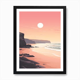 Illustration Of Gwithian Beach Cornwall In Pink Tones 1 Art Print