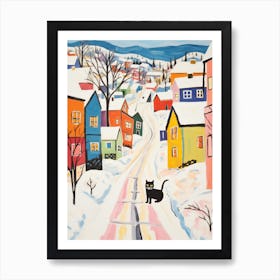 Cat In The Streets Of Lillehammer   Norway With Snow 2 Art Print