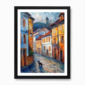 Painting Of A Street In Prague With A Cat 4 Impressionism Art Print