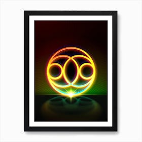 Neon Geometric Glyph in Watermelon Green and Red on Black n.0202 Art Print