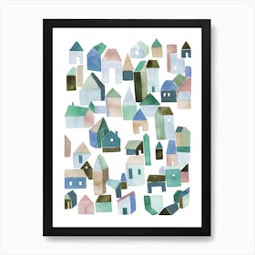 Town Scandi Houses Blue Art Print