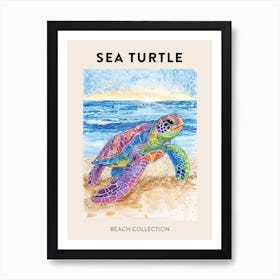 Pencil Scribble Of A Sea Turtle On The Beach Poster 2 Art Print