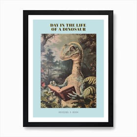 Dinosaur Reading A Book Retro Illustration Poster Art Print