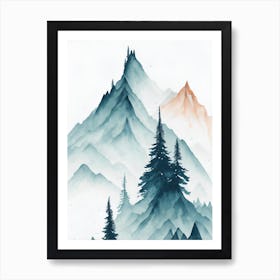 Mountain And Forest In Minimalist Watercolor Vertical Composition 221 Art Print