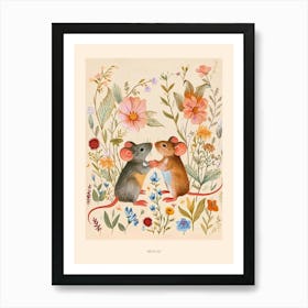 Folksy Floral Animal Drawing Mouse 2 Poster Art Print