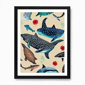 Whale Shark Vintage Graphic Watercolour Art Print