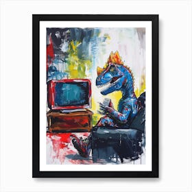 Dinosaur Watching Tv Graffiti Abstract 4 Art Print