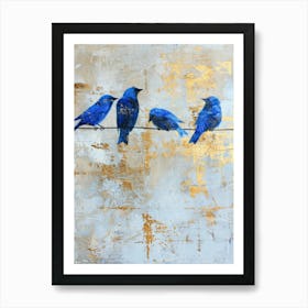 Blue Birds On A Wire 1 Art Print