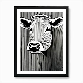 Cow Lino cut Black And White art, animal art, 162 Art Print