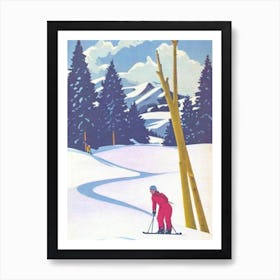 Treble Cone, New Zealand Glamour Ski Skiing Poster Art Print