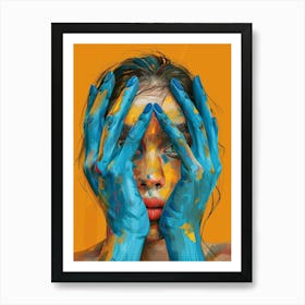 Of A Woman With Painted Hands Art Print